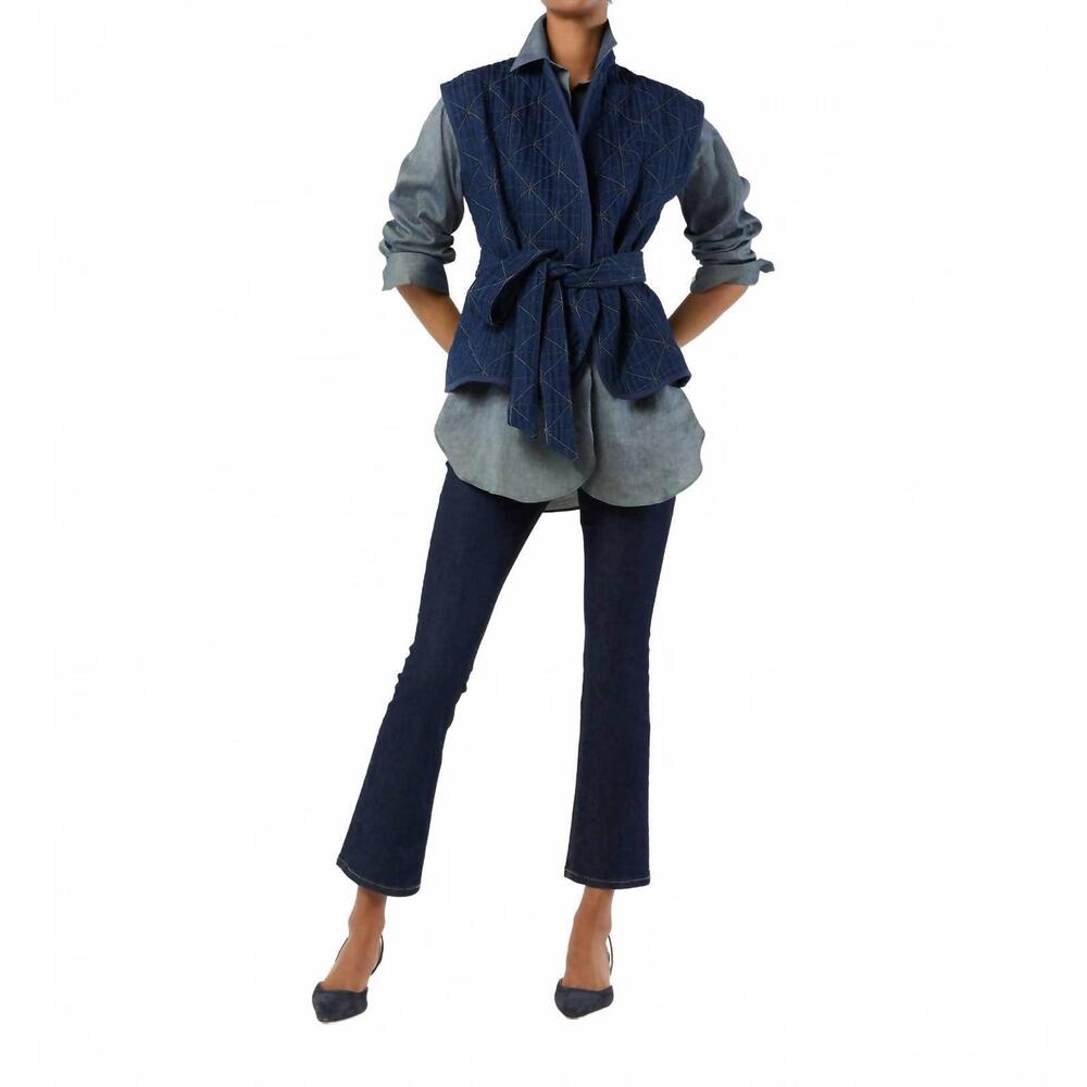 NEW ANN MASHBURN corinne patchwork vest in indigo patchwork matelassé - Picture 3 of 5